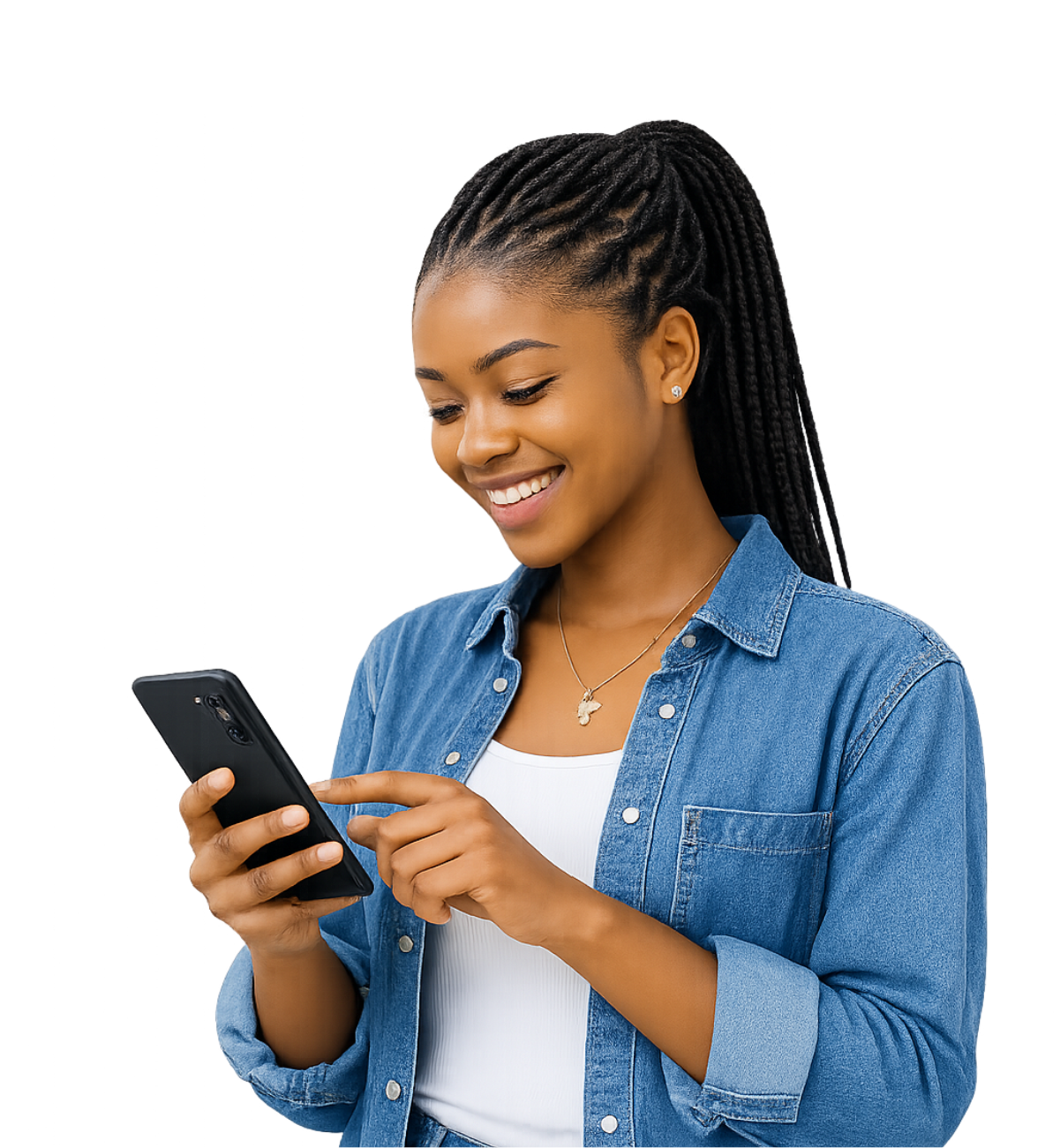 Étudiante avec téléphone
